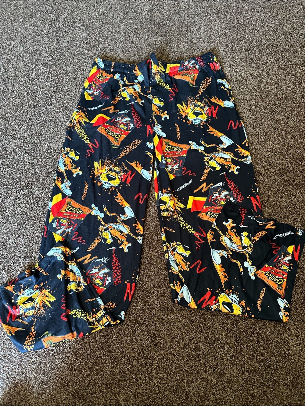 Pepsi Black Lounge Pants with Yellow & Red Cheetos Print